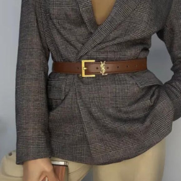 Saint Laurent Brown Belt 3cm 95cm - Gold YSL, New with Box main image 4